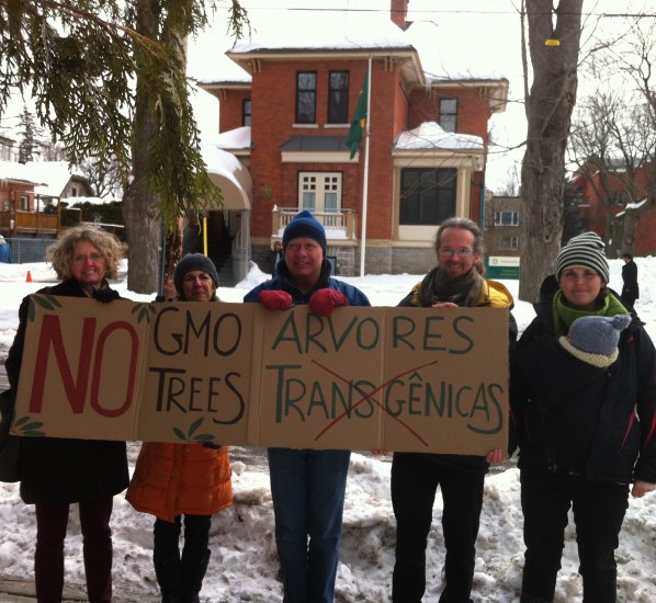 Activists out front of the Brazilian Embassy in Ottawa, Canada.